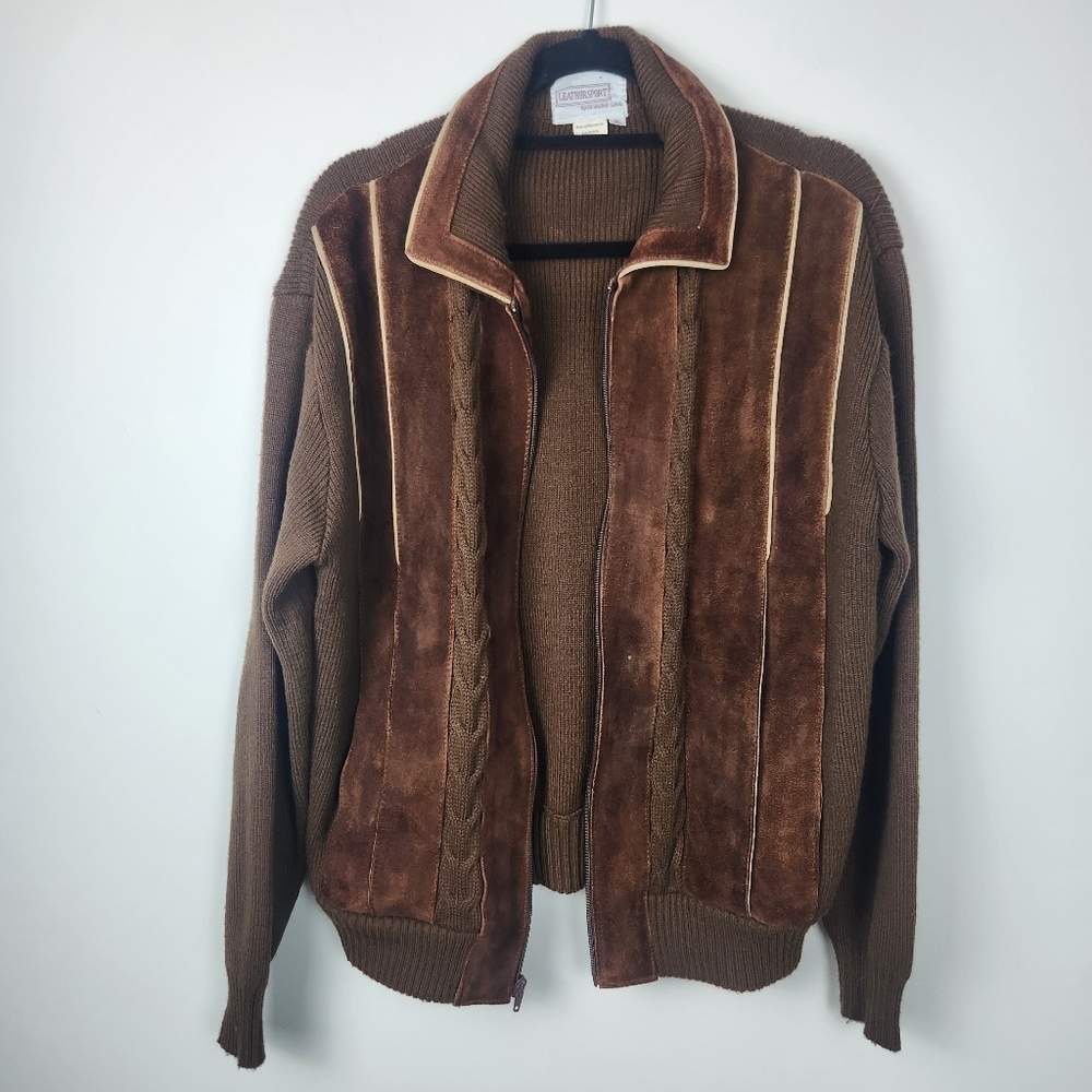 VTG Retro Suede Knit Sweater Jacket Fair Condition Size XL